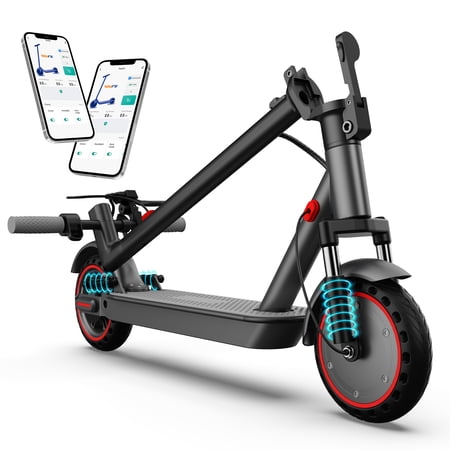 Electric Scooter for Adults 350W Motor 8.5 Solid Tires 19Mph Speed & 21Miles Long Range Folding E-Scooter with Dual Suspension App Control Red