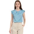 thumbnail image 1 of INSPIRE CHIC Women's Cut Out Keyhole Back Straight Solid Pleated Cap Sleeve Blouse, 1 of 6