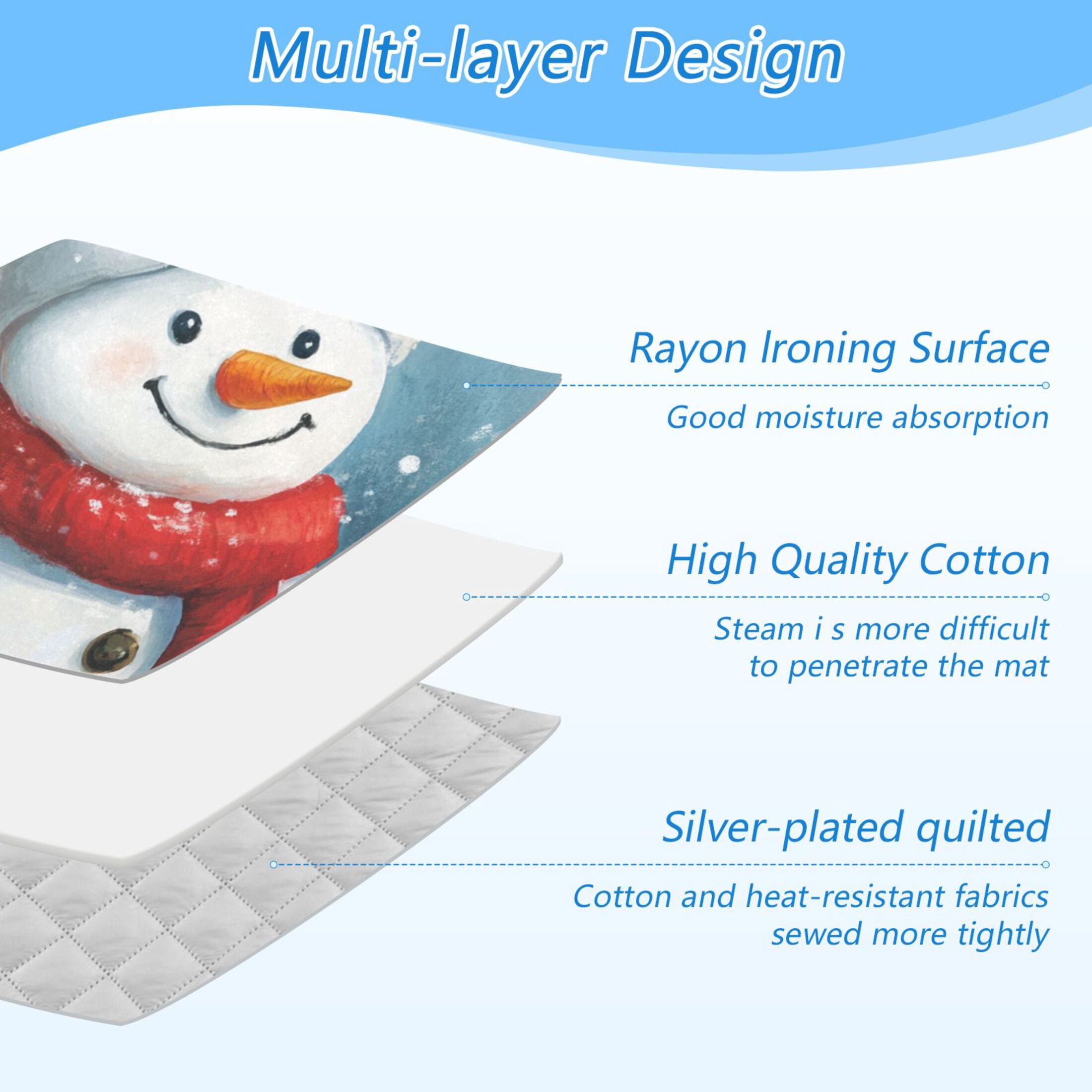 Christmas Snowman Cute Ironing Mat Blanket Portable Travel Ironing Pad Heat Resistant Pad 47.2" x 27.6”