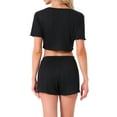 thumbnail image 3 of INSPIRE CHIC Women's Pajama Sets Short Sleeves Knit Button Down Crop Tops with Shorts 2 Piece Y2K Loungewear S Black, 3 of 6