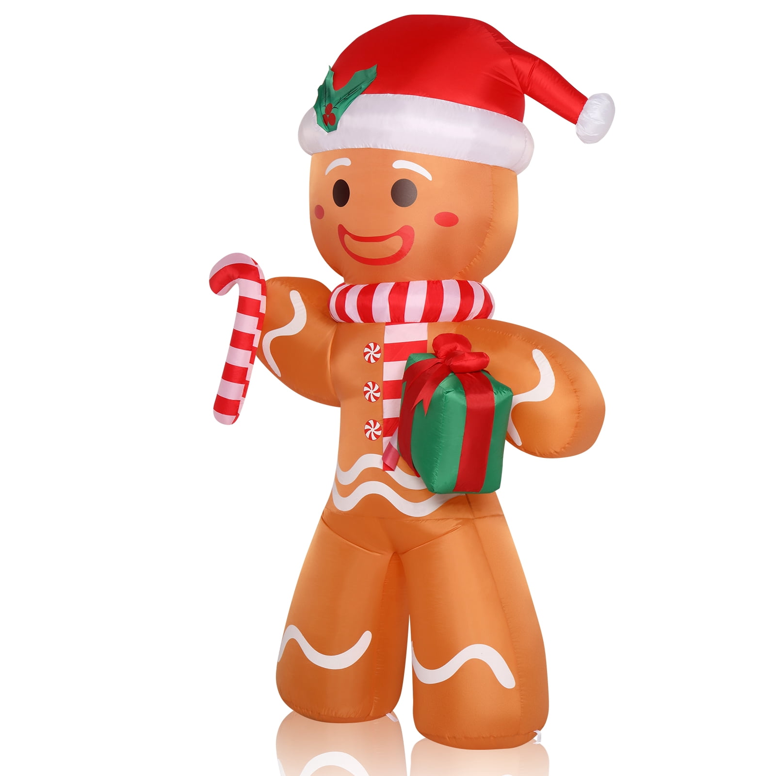 Astoutdoor 8 ft Gingerbread Man Holding Gift Decoration with 5 LED Lights, Polyester