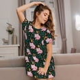 thumbnail image 3 of Balery Pink Sleeping Fox Pattern Womens Short Sleeve Sleepshirt Scoopneck Cute Nightdress Comfy Nightgown Loungewear Dress, 3 of 6