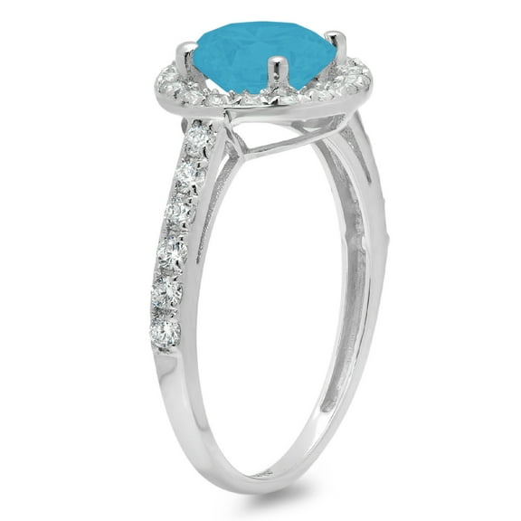 1.86 ct Round Cut Simulated Turquoise Halo Engagement Ring for Women in 18K White Gold