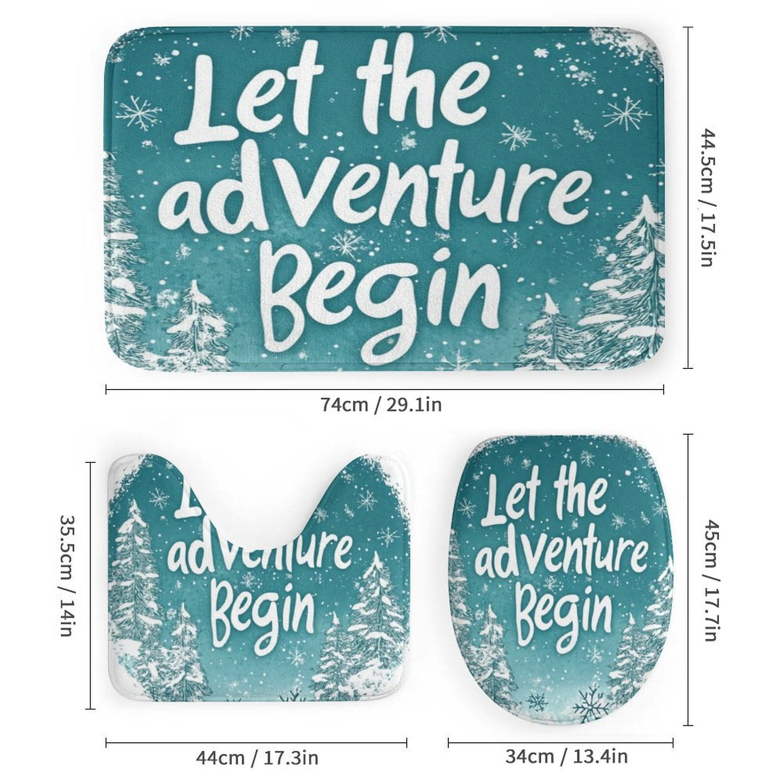Let The Adventure Begin Shower Curtain 4 Piece Set Shower Curtain And Rugs Shower Curtain Set Xmas Tree Snow Winter Waterproof Fabric Bath Curtain for Bathroom Decor Set