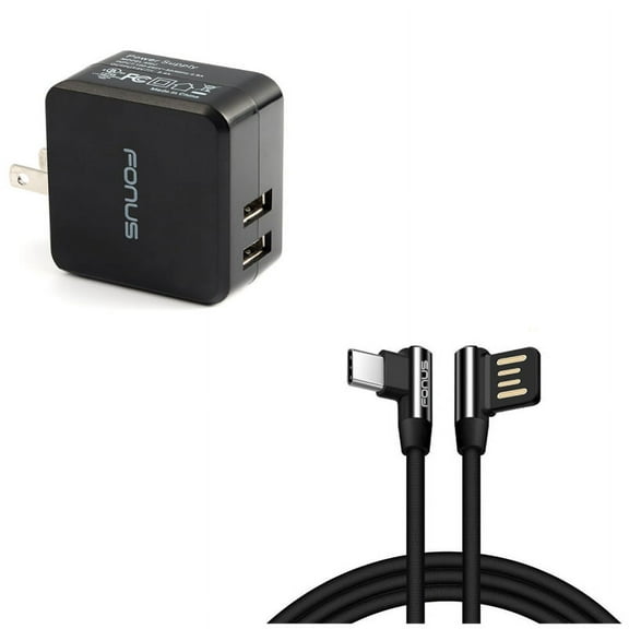 Power Cord 10ft Type-C Angle USB Cable w 2-Port USB 17W Home Charger R4E for Alcatel 3V (2019) - ASUS ROG Phone 2 - BLU G9 Pro - BOLD N1 - Coolpad Legacy S - Google Pixel 4 XL - LG G8X ThinQ