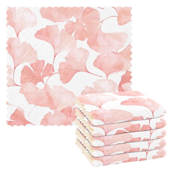 6 Pieces of Kitchen Towels 11x11Inch Kitchen Dish Cloths Kitchen Dish Towels Reuseable Cleaning Cloths Pink Leaf