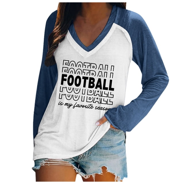 Chandails à Col Rond Légers Décontractés pour Femmes à Manches Longues, T-Shirt à Enfiler Imprimé Graphique de Football, Hauts Athlétiques pour Femmes, Coupe Ample, Chemises d'Été pour Femmes, Chemise d'Été pour Femmes, Chemise à Rayures pour Femmes