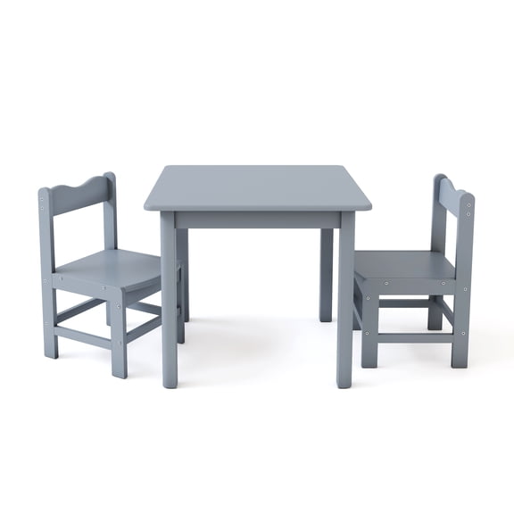UNICOO® Wooden Kids Table and Chairs Set – 3-Piece Hard Wood Toddler Table with 2 Chairs – Playroom & Classroom Kids Desk and Chair Set for Arts, Crafts, Reading, Snacks (Gray)