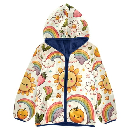 ALAZA Toddler Polar Fleece Jacket Sun and Rainbow Strawberry Kids Hooded Warm Coats Outerwear 5T