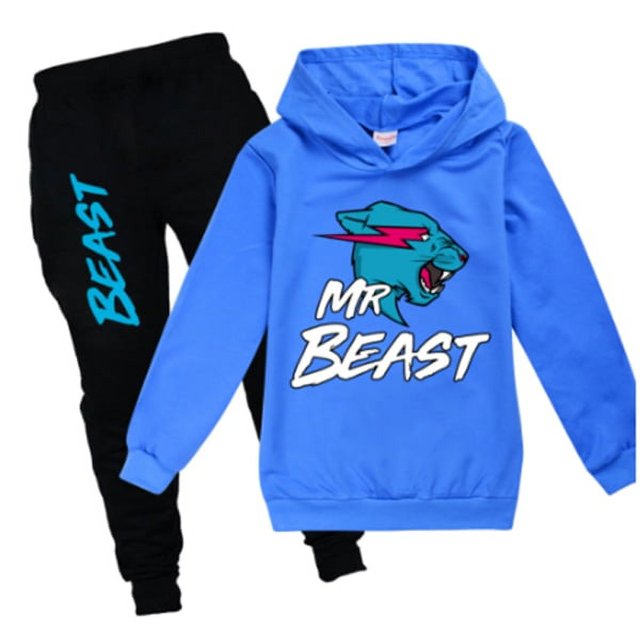 Niños Mr Beast Lightning Cat Sudadera con capucha informal Jumper + pantalones Conjunto de disfraz Azul oscuro 160 cm Sailing Electrónica