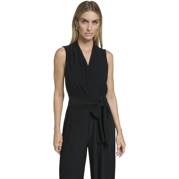 Falling Flowers Women's Knit Jersey Surplice Blouson Jumpsuit, Sizes XS-XL