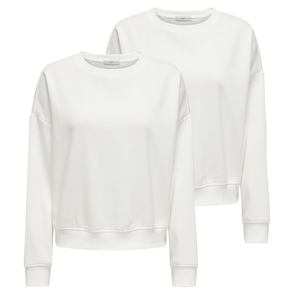 ONLY Sudadera para mujer paquete de 2 - ONLSWEAT LIFE CREW OVERSIZE SWT, cuello redondo, mezcla de algodón Blanco S (Small)
