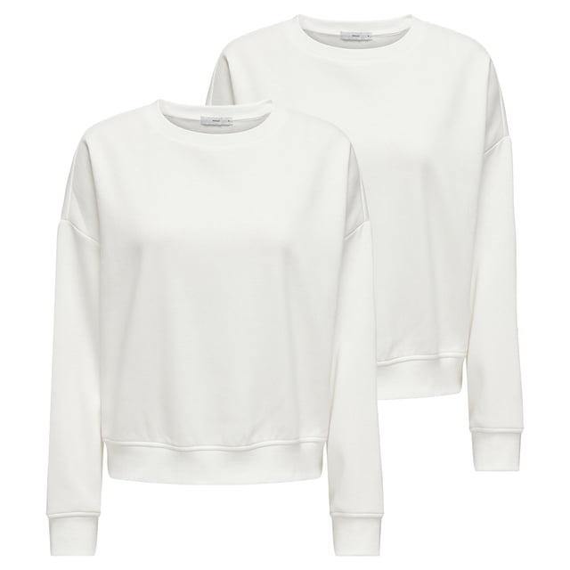 ONLY Sudadera para mujer paquete de 2 - ONLSWEAT LIFE CREW OVERSIZE SWT, cuello redondo, mezcla de algodón Blanco S (Small)