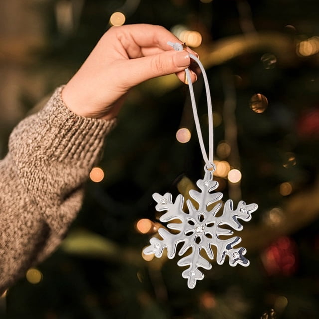 Christmas Bowknot Snowflake Pendant Ornament With Crystals For Tree Decoration Holiday Alloy Hanging Ornaments For Home Party Decor