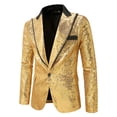 thumbnail image 5 of Nmnitkp Men's Sequin Blazer Jacket Black Contrast Lapel Single‑Button Long Sleeve Suit Coat for Party Stage Show Holiday Nightclub Special Event Wear Gold,S, 5 of 9