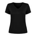 thumbnail image 2 of Women's T Shirts Soft Cotton Plain Tshirts Short Sleeve V Neck Fitted Casual Summer Tops Plus Size Basic Tees (L, Black), 2 of 8