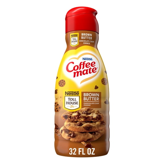 Coffee mate Toll House Non Dairy Brown Butter Chocolate Chip Cookie Flavored Liquid Coffee Creamer, 32 fl oz