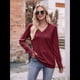 thumbnail image 5 of Camisas de Larga para Mujer, Cuello en V, Blusas Casuales de Otoño, Suéteres Holgados, Túnicas, Ropa de Moda 2025. Rojo Vino L, 5 of 10