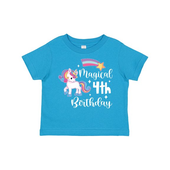 Inktastic Magical 4th Birthday Rainbow Unicorn with Star Boys or Girls Toddler T-Shirt