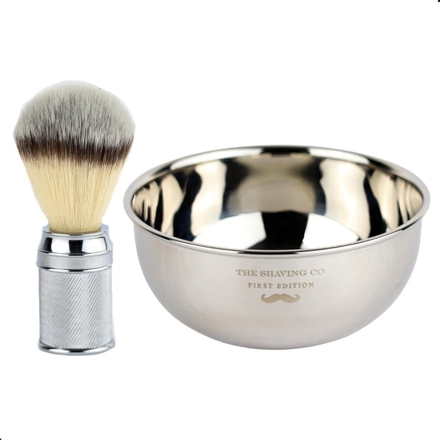 Kit Afeitado Brocha Aluminio + Vasija Acero The Shaving Co amarillo 1