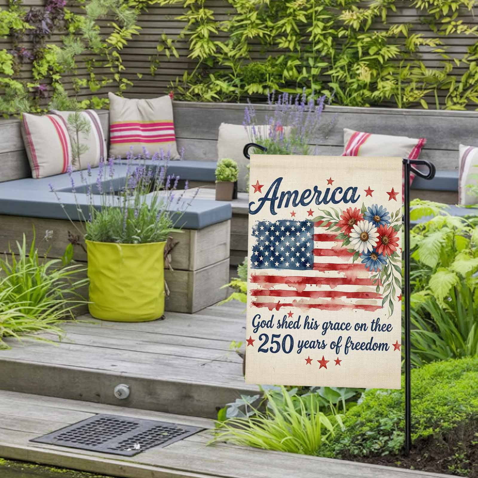 4th of July Garden Flags 250 Years of Freedom Garden Flag Double Sided Welcome Flag American Flag Daisy Independence Day Yard Flags for Outdoor Lawn Porch Memorial Day Holiday Decor 28x40 Inch