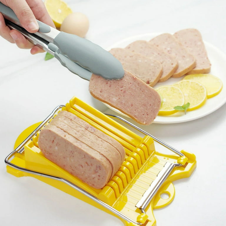 Spam Slicer,Multipurpose Luncheon Meat Slicer,Stainless Steel Wire Egg  Slicer,Cuts 10 Slices For fruit ,Onions,Soft Food and Ham (Yellow)