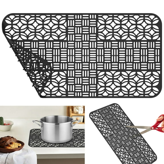 Silicone Sink Protectors with Drain Holes Heat-Resistant Sink Mat Protector Non-Slip Cuttable Sink Liner Mat Reusable Kitchen Sink Pad Durable Sink Drainer Mat for Farmhouse Home Kitchen Sink 66×35cm