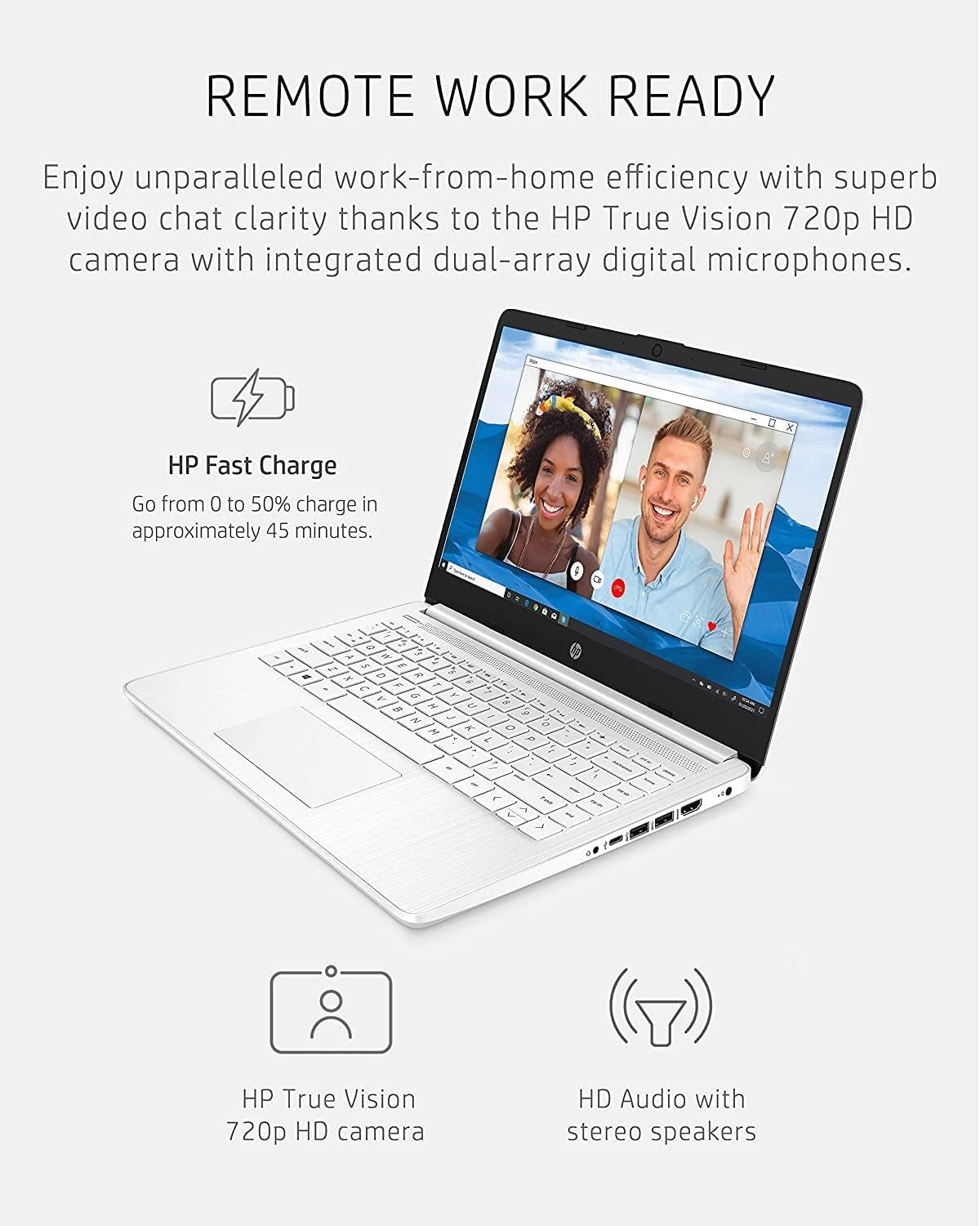 HP Stream Laptop, 14" HD Laptop, Intel Celeron N4020 Processor, 4GB RAM, 64GB eMMC, HD Audio, HD Webcam, Intel UHD Graphics 600, 1 Year Office, HDMI, Win 10 S, White, 32GB Hotface USB Card
