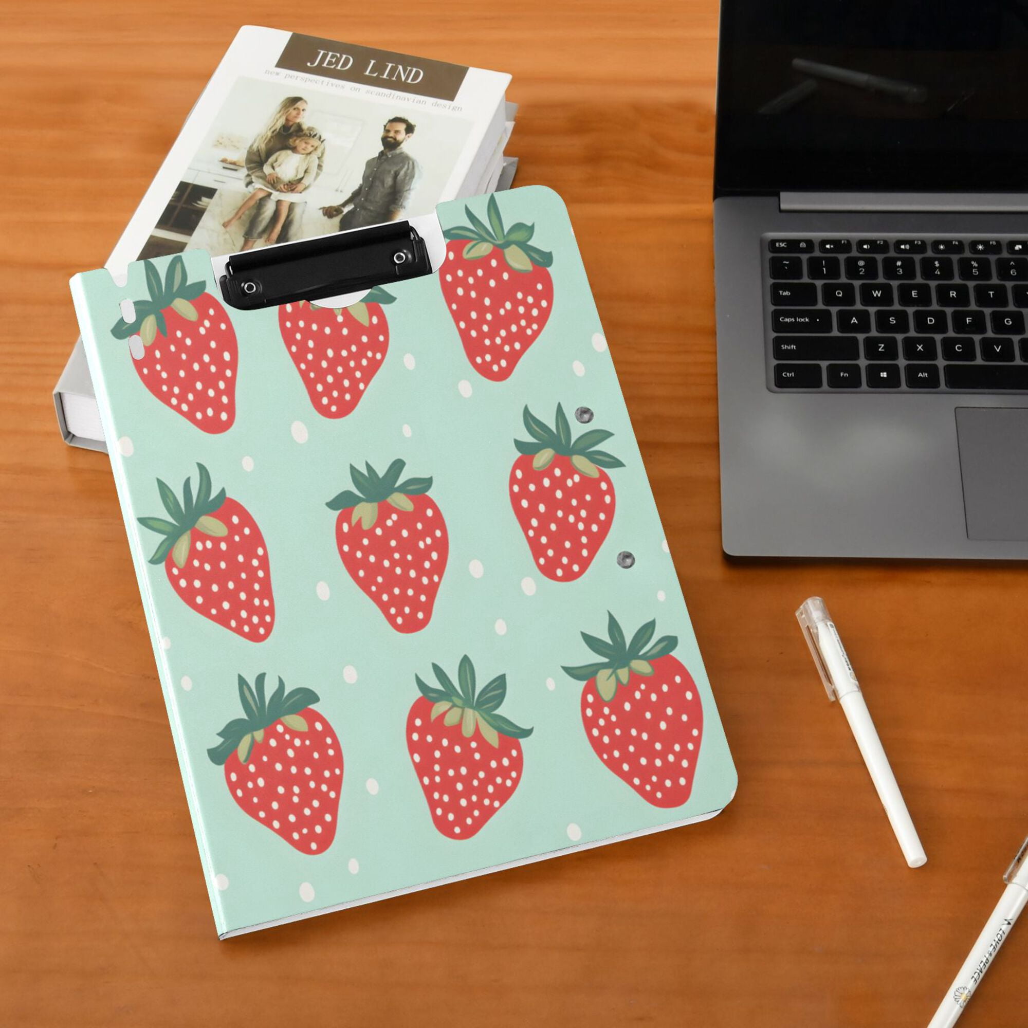 FORMRS A4 Clipboard Folder with Pen Holder Horizontal Foldable School Office Binder, Red Strawberry