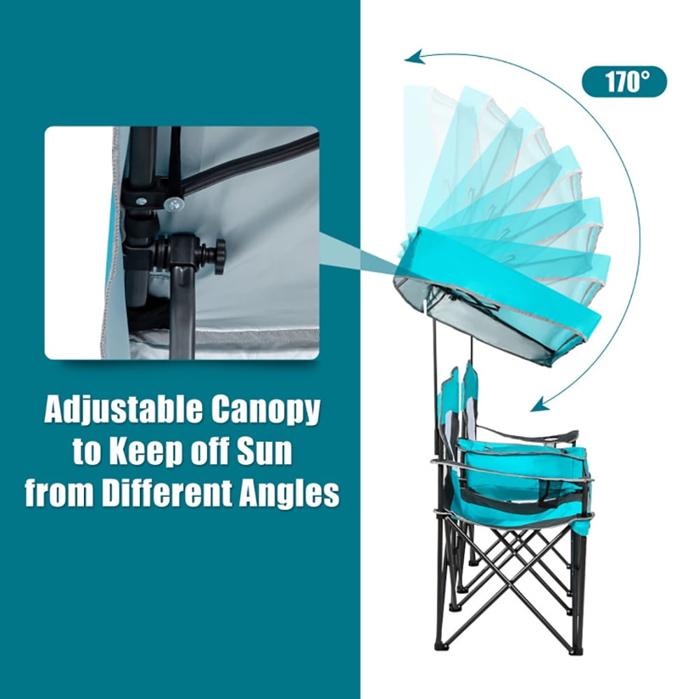 Aimee Lii Portable Folding Camping Canopy Chairs with Cup Holder, Double Camping Chair with Canopy, Turquoise Aimee Lii Portable Folding Camping Canopy Chairs with Cup Holder, Double Camping Chair with Canopy, Turquoise