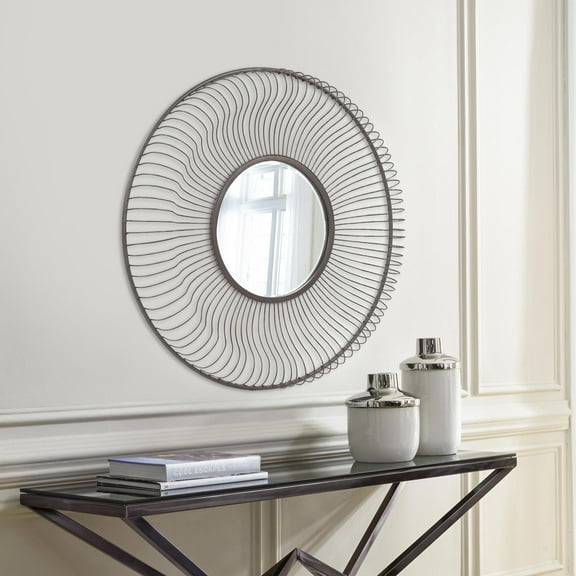 Tyler Dillon Round Wall Mirror with Radiating Iron Wire Frame 39.75"D