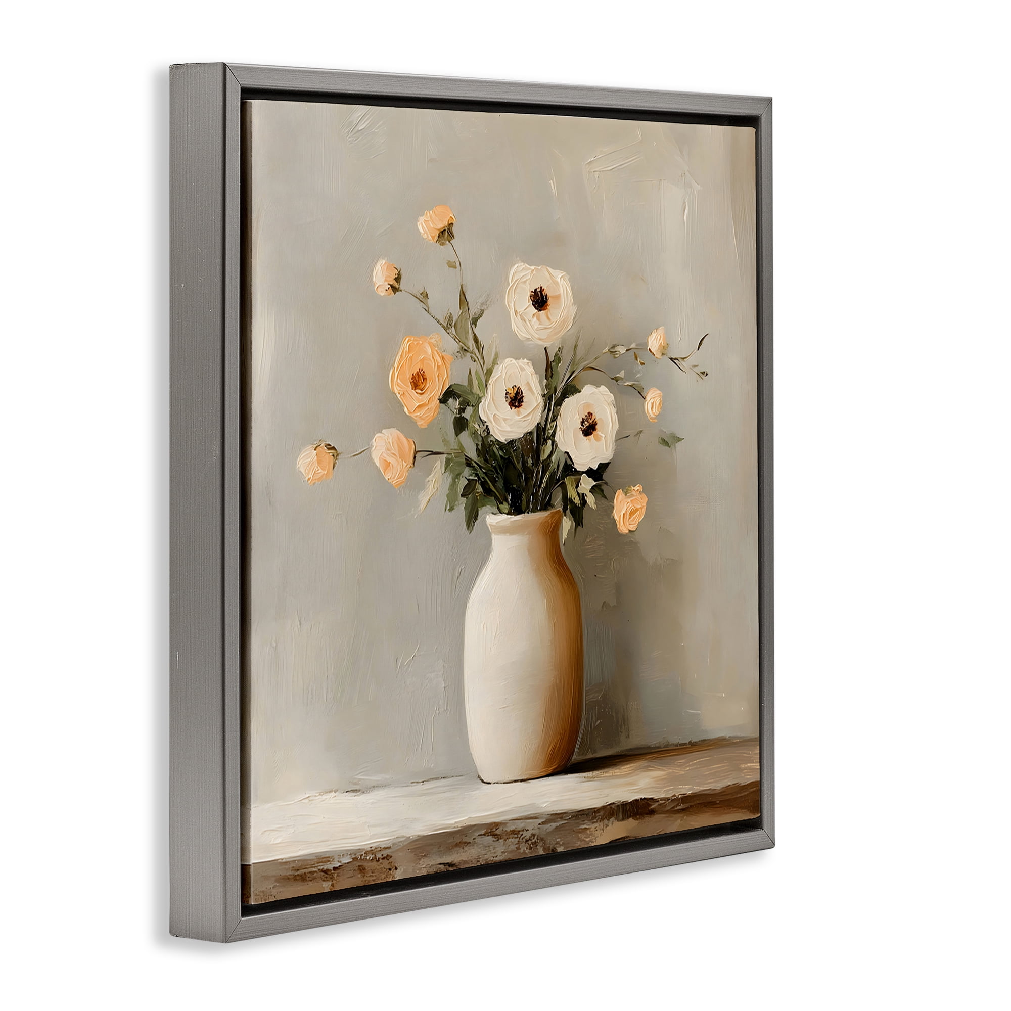 Stupell Industries Simple Floral Vase in Pastels Gray Framed Floater Canvas Wall Art, design by Creative Studio
