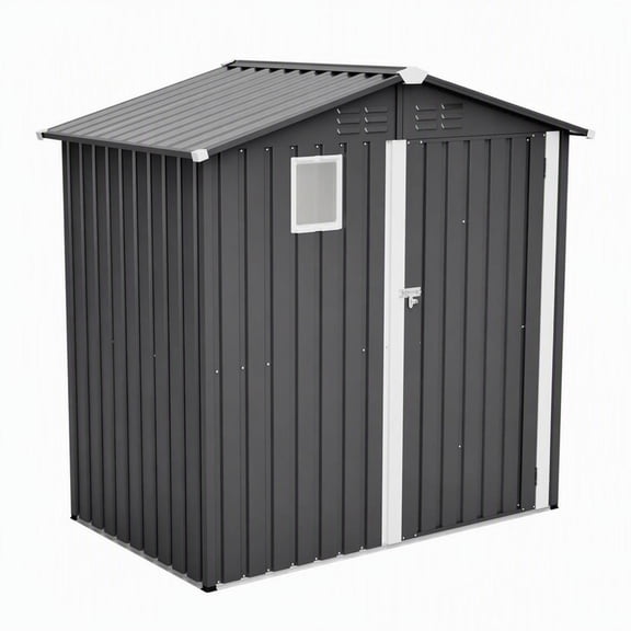 6x4 ft Metal Outdoor Storage Shed with Lockable Door and Light-Viewing Window, Weatherproof Steel Utility Cabinet for Backyard, Garden, Patio, and Lawn Gear, Gray
