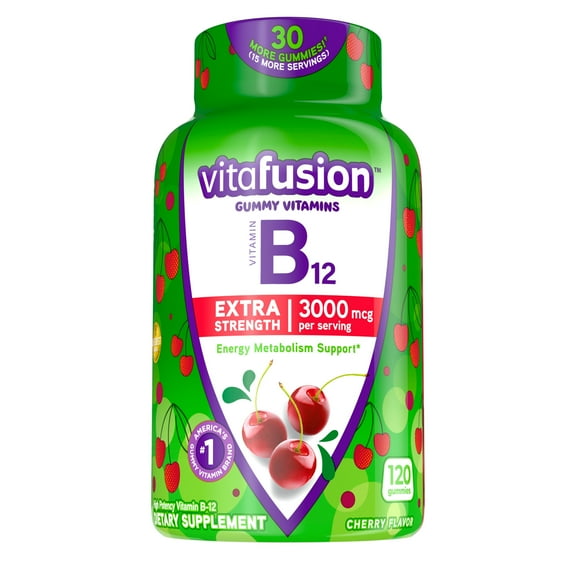 Vitafusion Extra Strength B12 Gummy Vitamins, Delicious Cherry Flavor, 120ct (60 Day Supply)