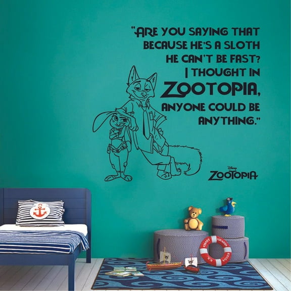 Because He's A Sloth Quote Zootopia Cartoon Quotes Wall Sticker Art Decal for Girls Boys Room Bedroom Nursery Kindergarten House Fun Home Decors Stickers Wall Art Vinyl Decoration Size (40x40 inch)