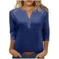 thumbnail image 2 of Kilaqueen Loose Fitness Shirts for Women Casual Henley V Neck 3/4 Sleeve Tunic Blouses Plus Size Pullover Tops Lightweight Solid Color Basic Shirt, 2 of 9
