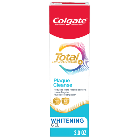 Colgate Total Active Prevention Plaque Cleanse Whitening Toothpaste Gel, Cool Peppermint, 3 oz