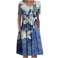 thumbnail image 1 of CHUANK Robe d'Été pour Femmes, Vacances à la Plage, Bohème, Plissée, Longueur Genou, Évasée, Midi, Robes d'Été pour Femmes, Décontractée, Col Ras du Cou, Manches Courtes, Imprimé Floral, Grande Taille, Robe de Fête Soleil, Noir, M, 1 of 5