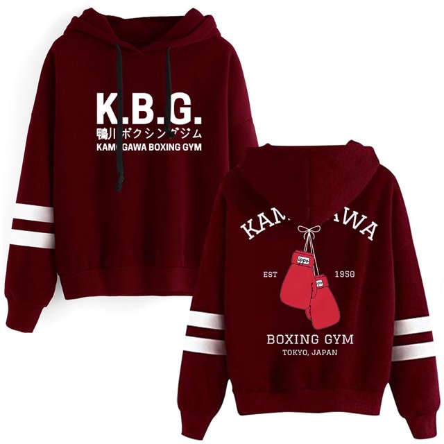 Hajime No Ippo KBG Hoodies Kamogawa Boxing Gym Merch Pocketless Parallel Bars Sleeve Streetwear,Red,XXL