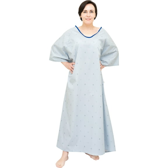 6 Pack Unisex Hospital Gowns – Soft Cotton Blend, One Size Fits Most (S to 2XL) – Diamond Mist Print – Reusable with Back Ties