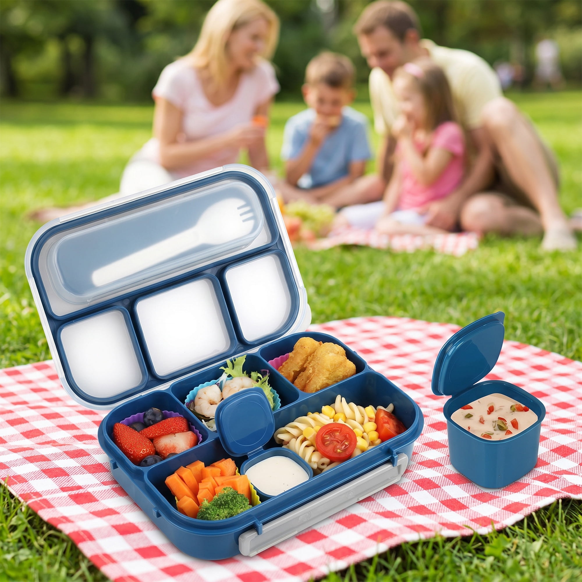 Unique Bargains 1.3L Leak-Proof Meal Prep Container Adult Lunch Bento Box Navy Blue-1