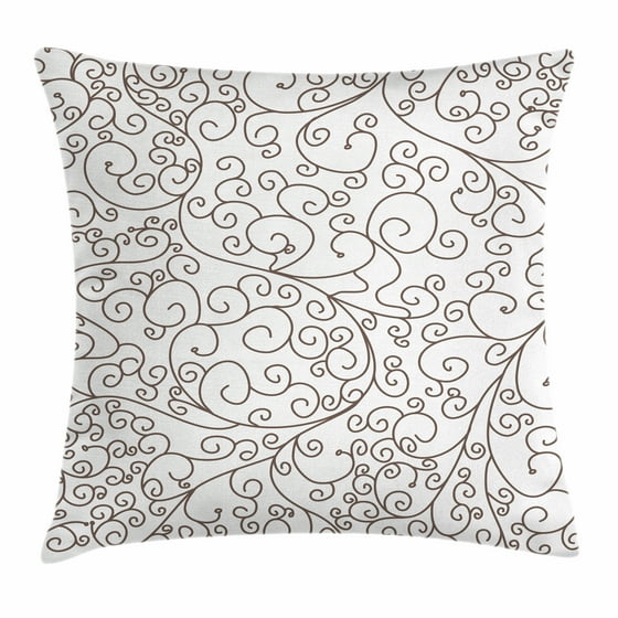 Doodle Throw Pillow Cushion Cover, Hand Drawing Style Lines with Swirling Tips Abstract and ...