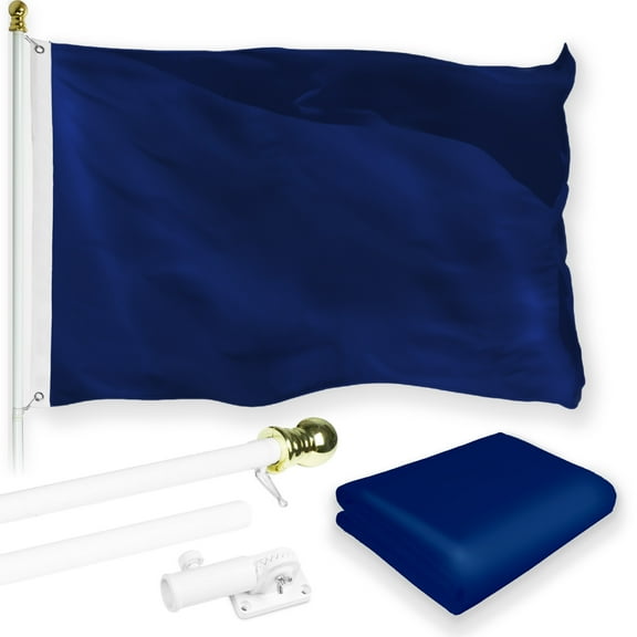 G128 Combo Pack: 6 Feet Tangle Free Spinning Flagpole (White) Solid Blue Flag 3x5 ft Printed 150D Brass Grommets (Flag Included) Aluminum Flag Pole
