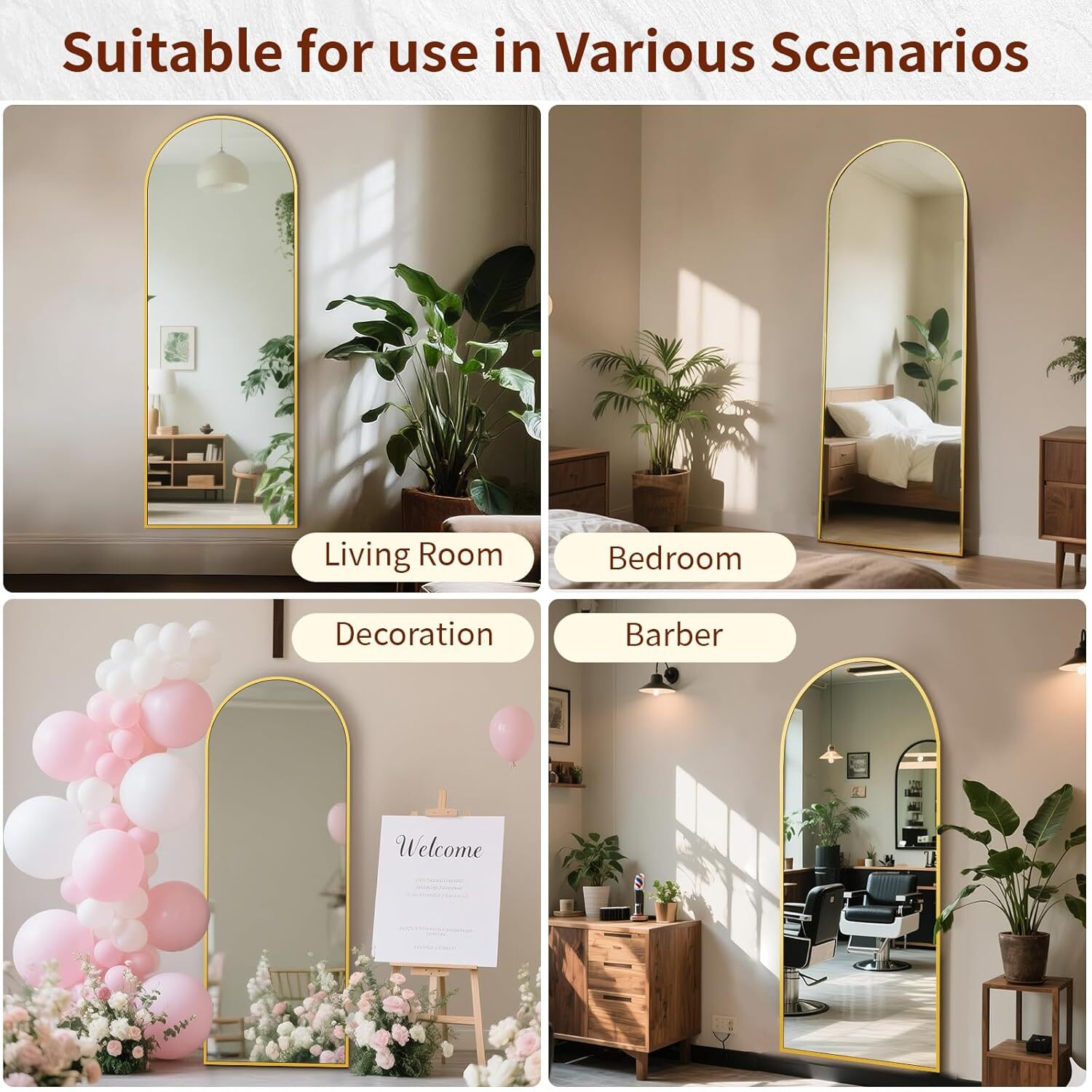 Easy4Home 65"x24" Arched Full Length Mirror Freestading Full Body Floor Mirror, Gold