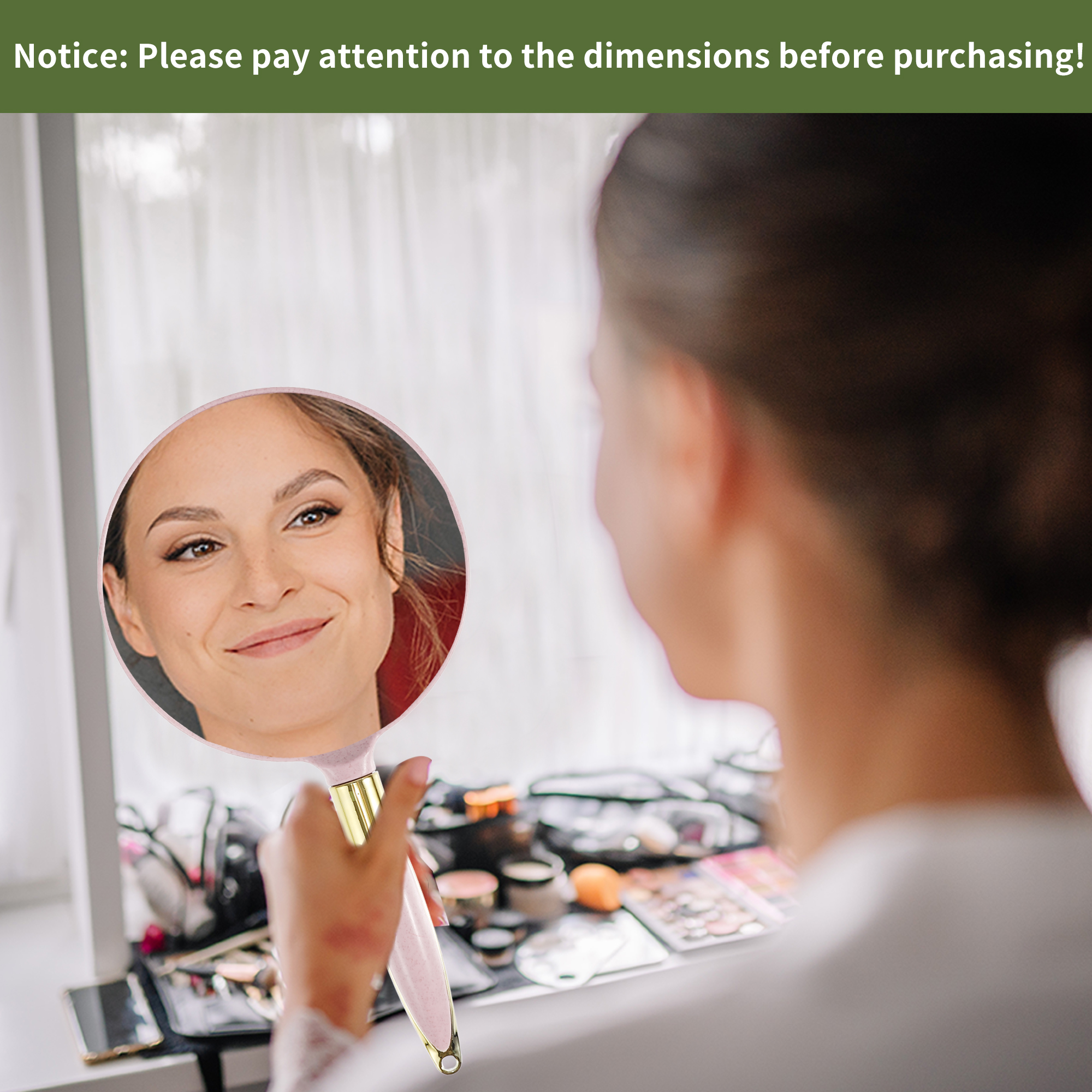 Unique Bargains Round Hand Mirror for Women Pink
