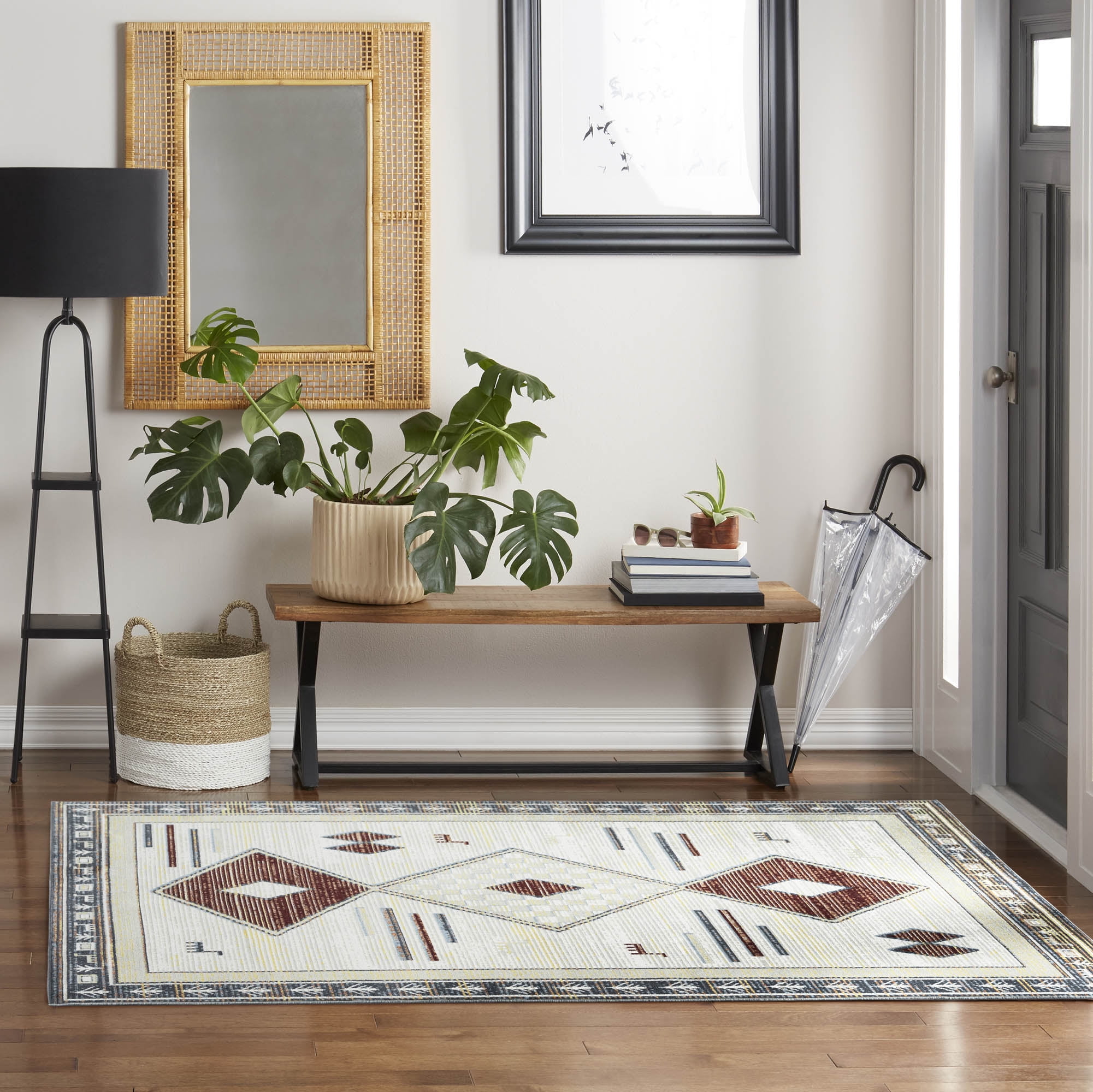 Everwash™ Treasure Southwestern Geometric Machine Washable Area Rug, Beige/Blue, 6'6"x9'2"