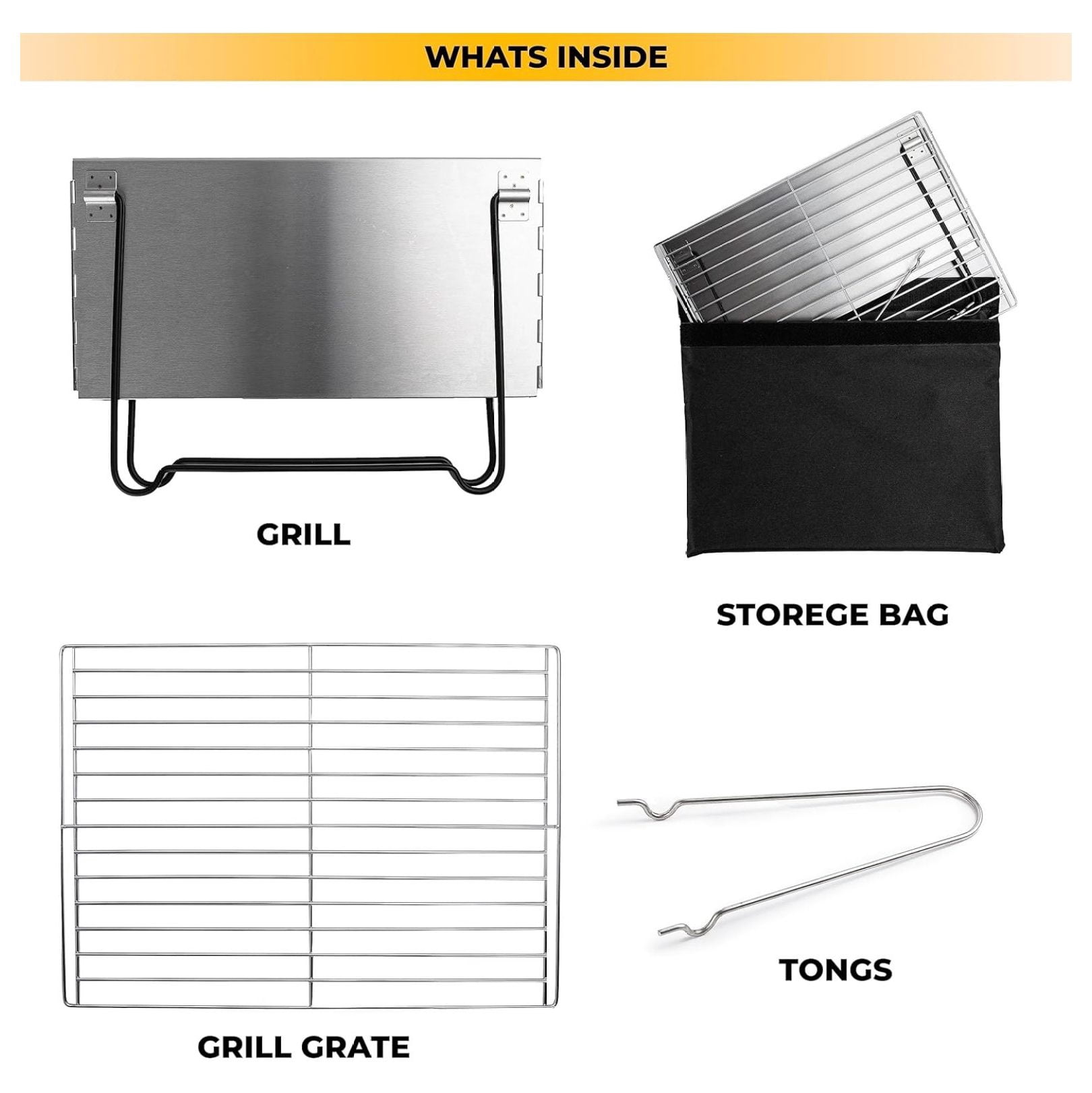 Camping Grill Stainless Steel, Portable Charcoal Grill, Foldable BBQ for Hiking & Picnics