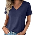 thumbnail image 2 of Hfnxid Short Sleeve Shirts for Womens Solid Color Basic Tops Summer Casual Tunic Tshirt Fashion Daily Tees Navy XXL, 2 of 6