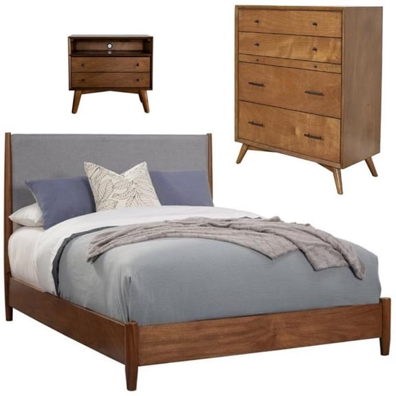 Home Square 3 Piece Set with Chest California King Wood Panel Bed and Nightstand