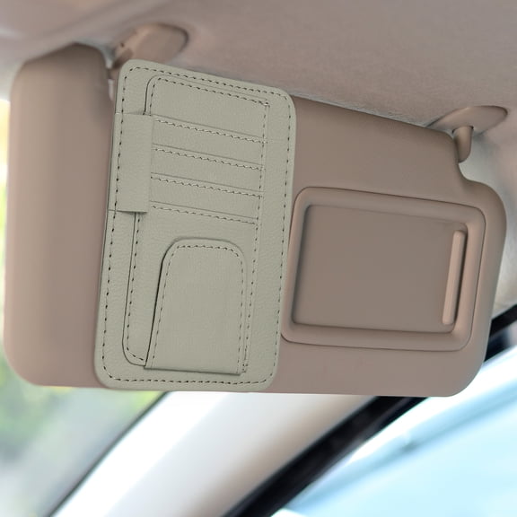 15.3 x 12.1 cm Leather Sun Visor Organizer Card Sleeve Pocket, Gray
